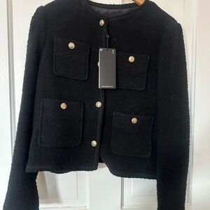 Massimo Dutti Black Textured Blazer